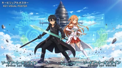 Sword Art Online watch order guide featured key visual art with Kirito and Asuna