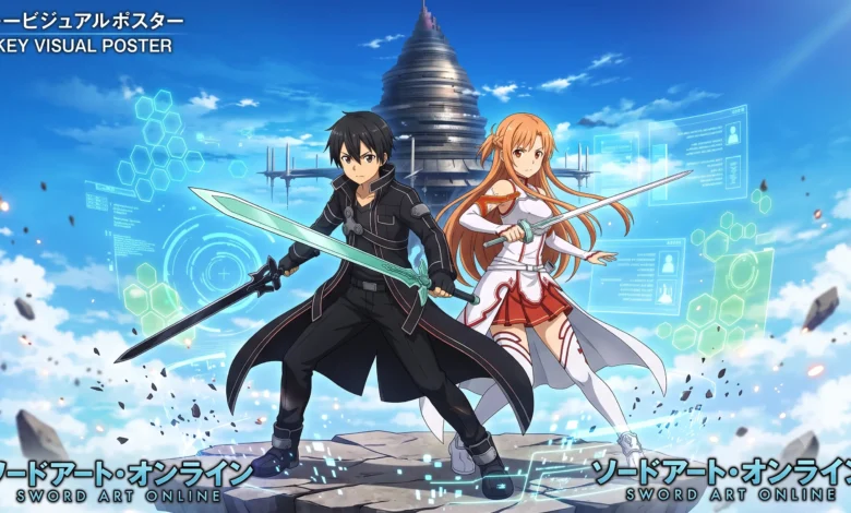Sword Art Online watch order guide featured key visual art with Kirito and Asuna