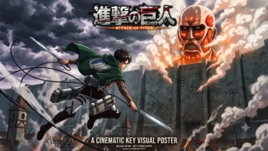 Attack on Titan watch order guide featured key visual art with Eren Yeager and the Colossal Titan