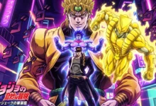 JoJo's Bizarre Adventure watch order guide featured key visual art with Jotaro Kujo and Dio Brando